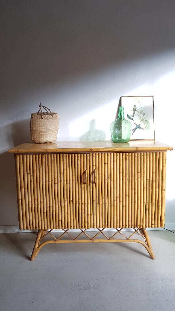 Rattan, wicker and bamboo vintage - bar furniture - feet compass buffet