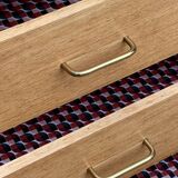 Vintage chest of drawers with compass feet, raw oak, 1960