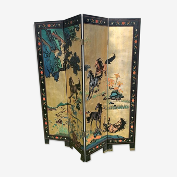 Chinese screen in lacquered wood 4 panels