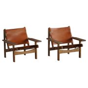 Pair of oak and leather hunting chairs by Kurt Østervig, modern Danish style from the 1960s.