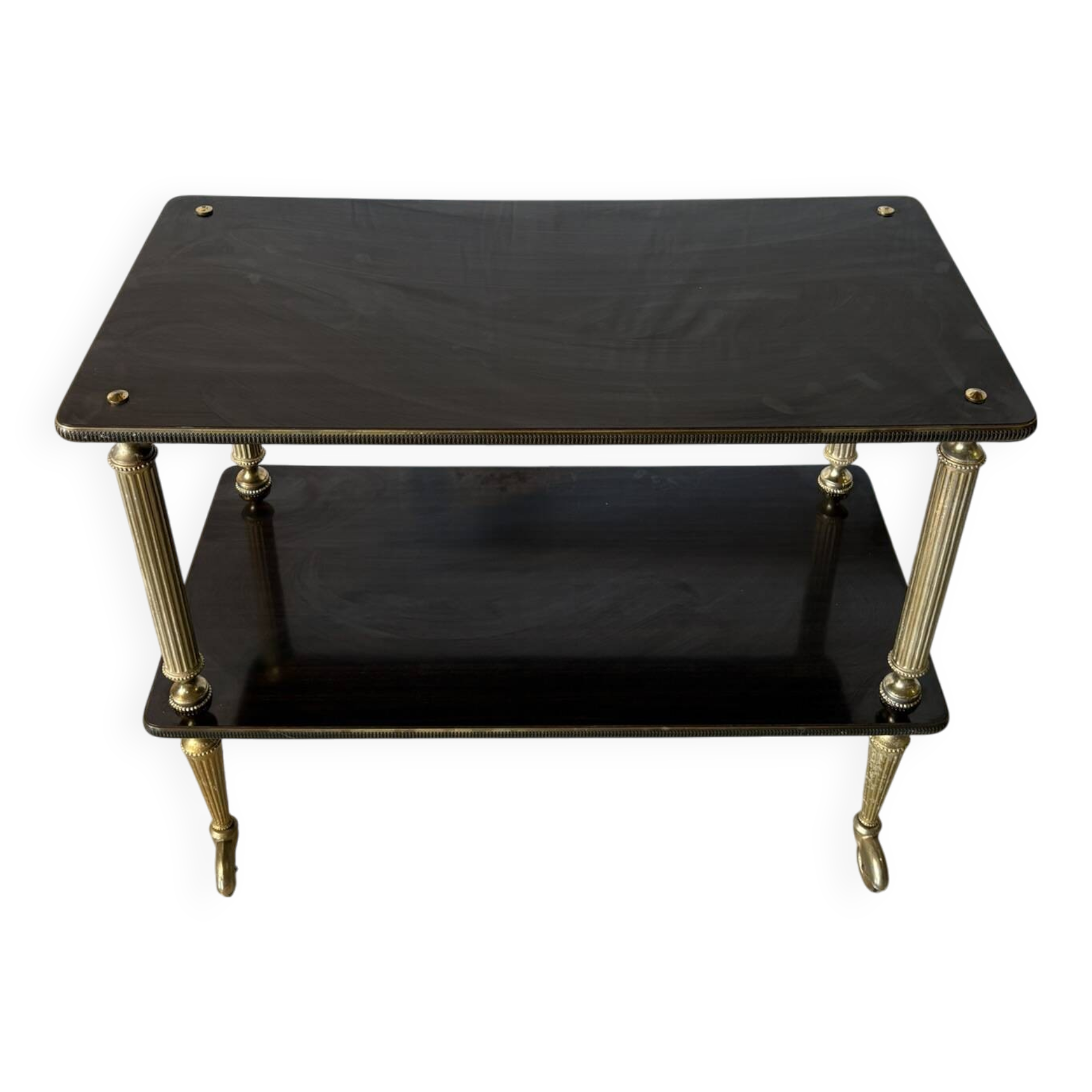 Vintage trolley on wheels, black wood and brass uprights