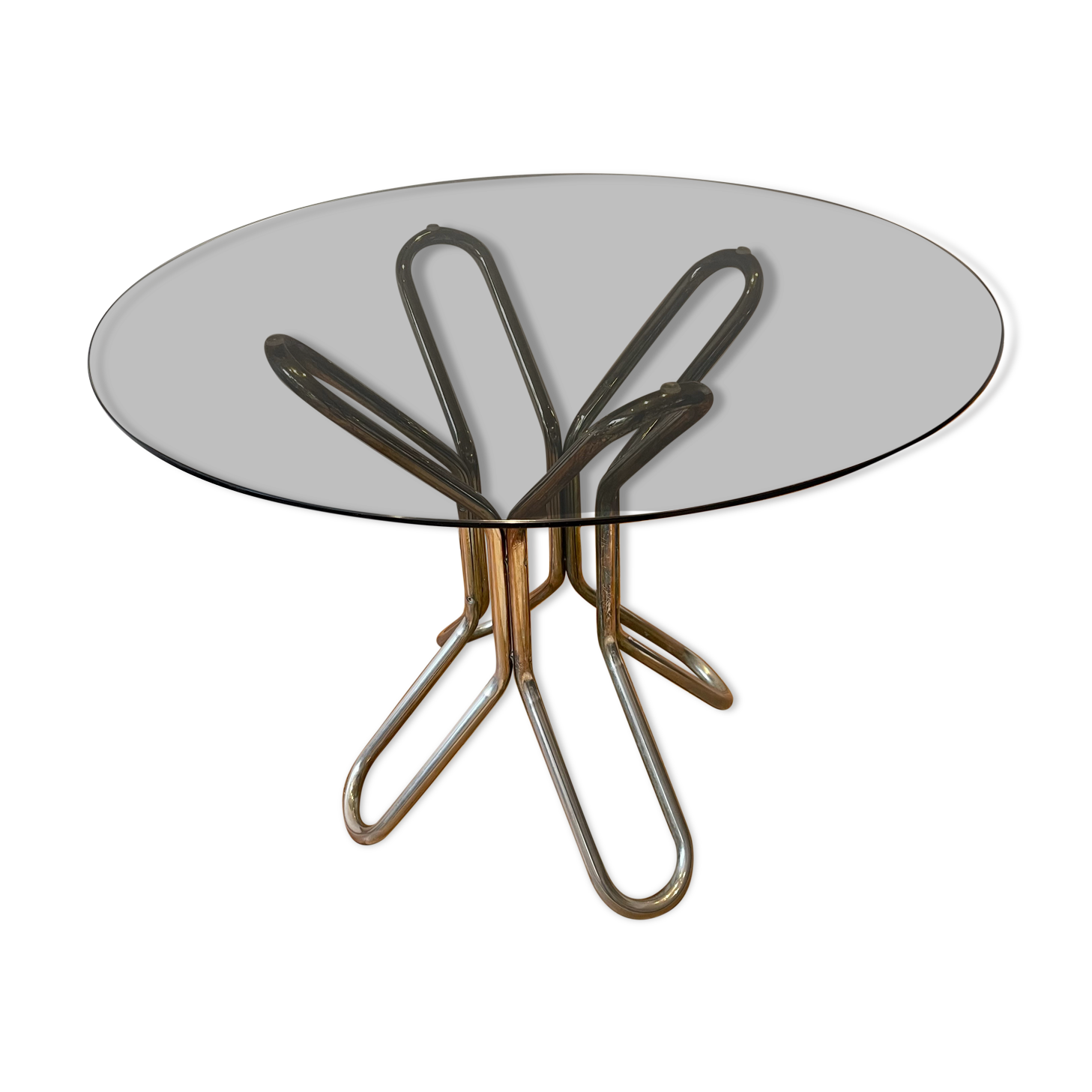 Round table in chrome and smoked glass