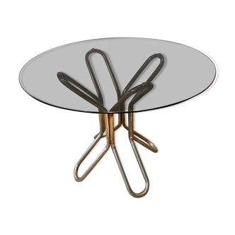 Round table in chrome and smoked glass