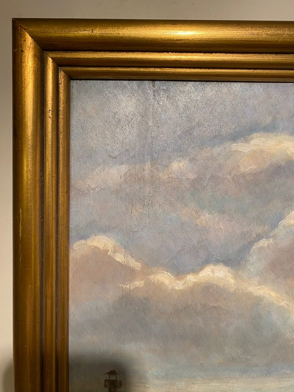 Old painting, Marine, signed E Chabrier and dated 1938