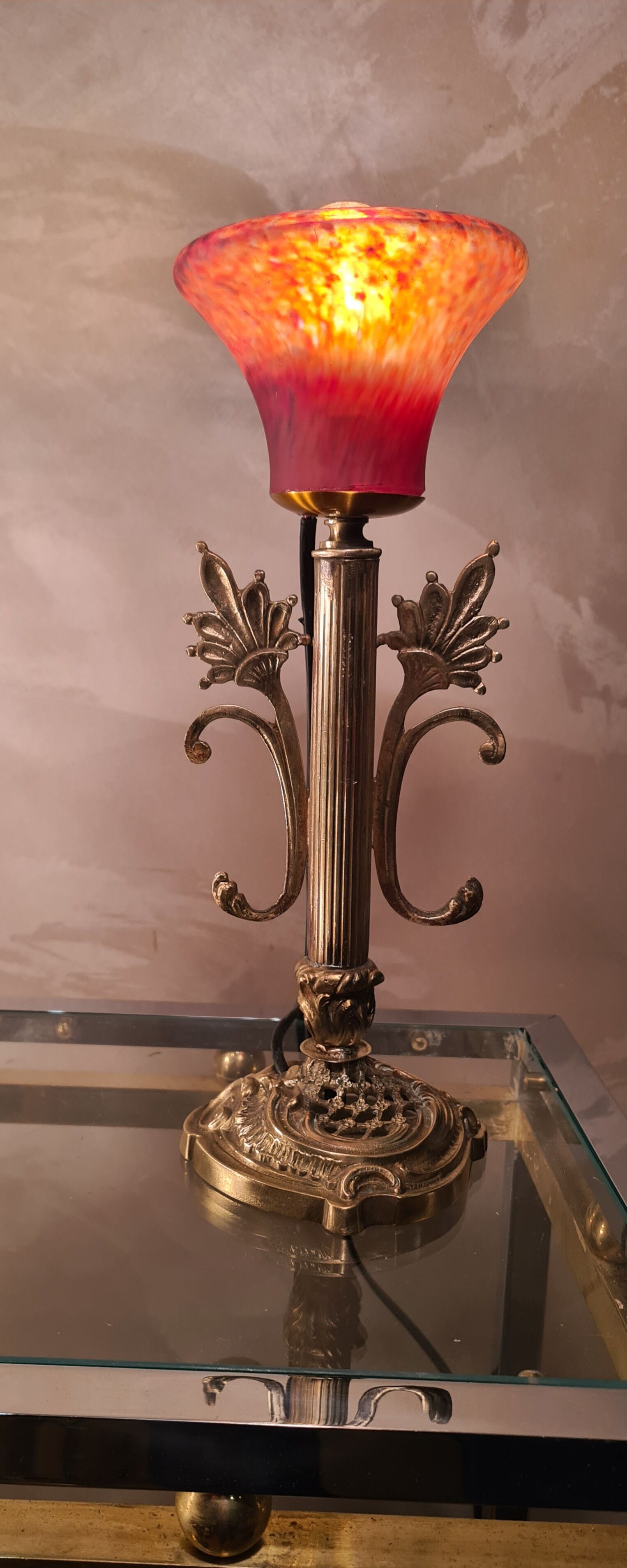 Bronze lamp and brass Art Nouveau