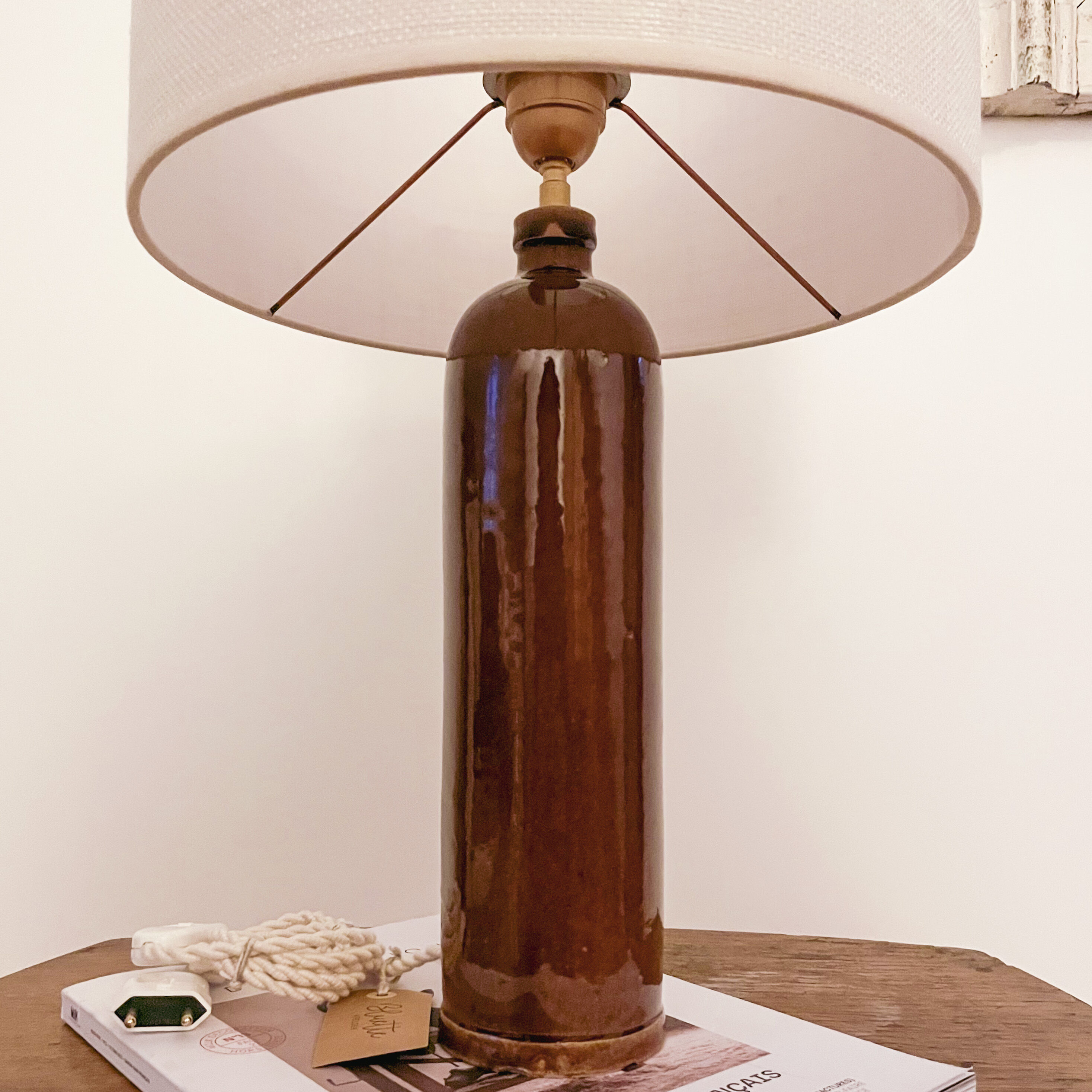 Sandstone and linen lamp