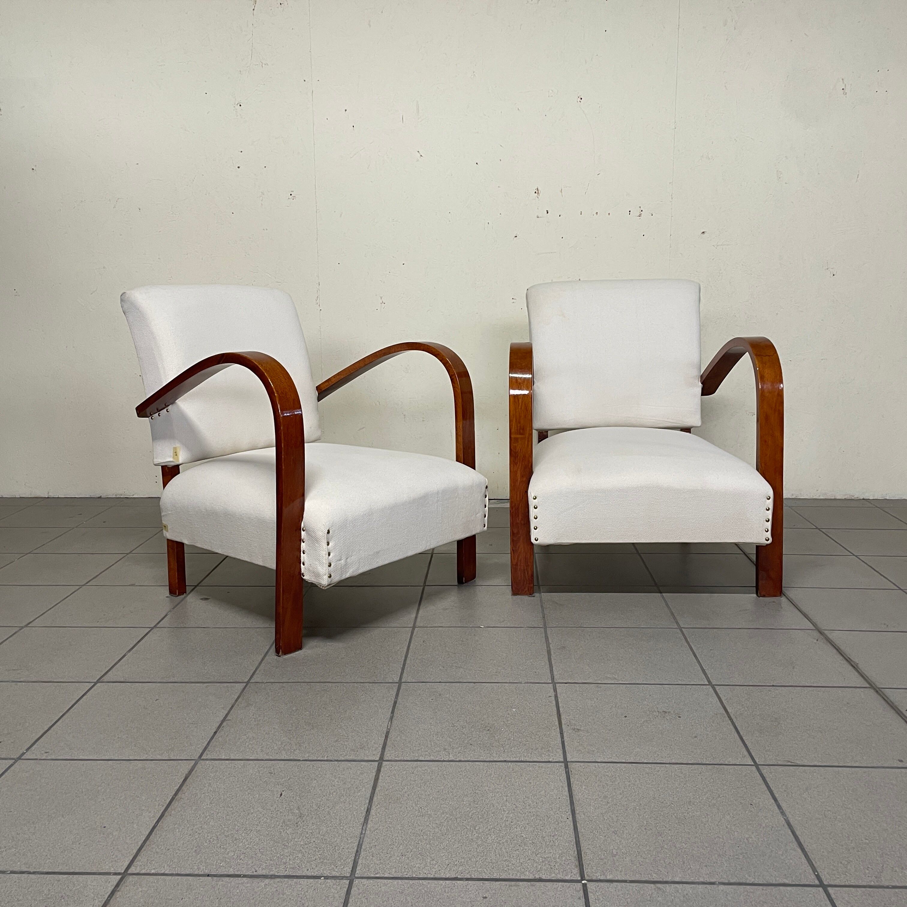 Pair of Art Deco Armchairs in Curved Wood, Italian Manufacture, 1930s - 1940s