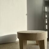 Coffee table, quadripod coffee table in solid monoxyl wood, white color D: 62.5cm