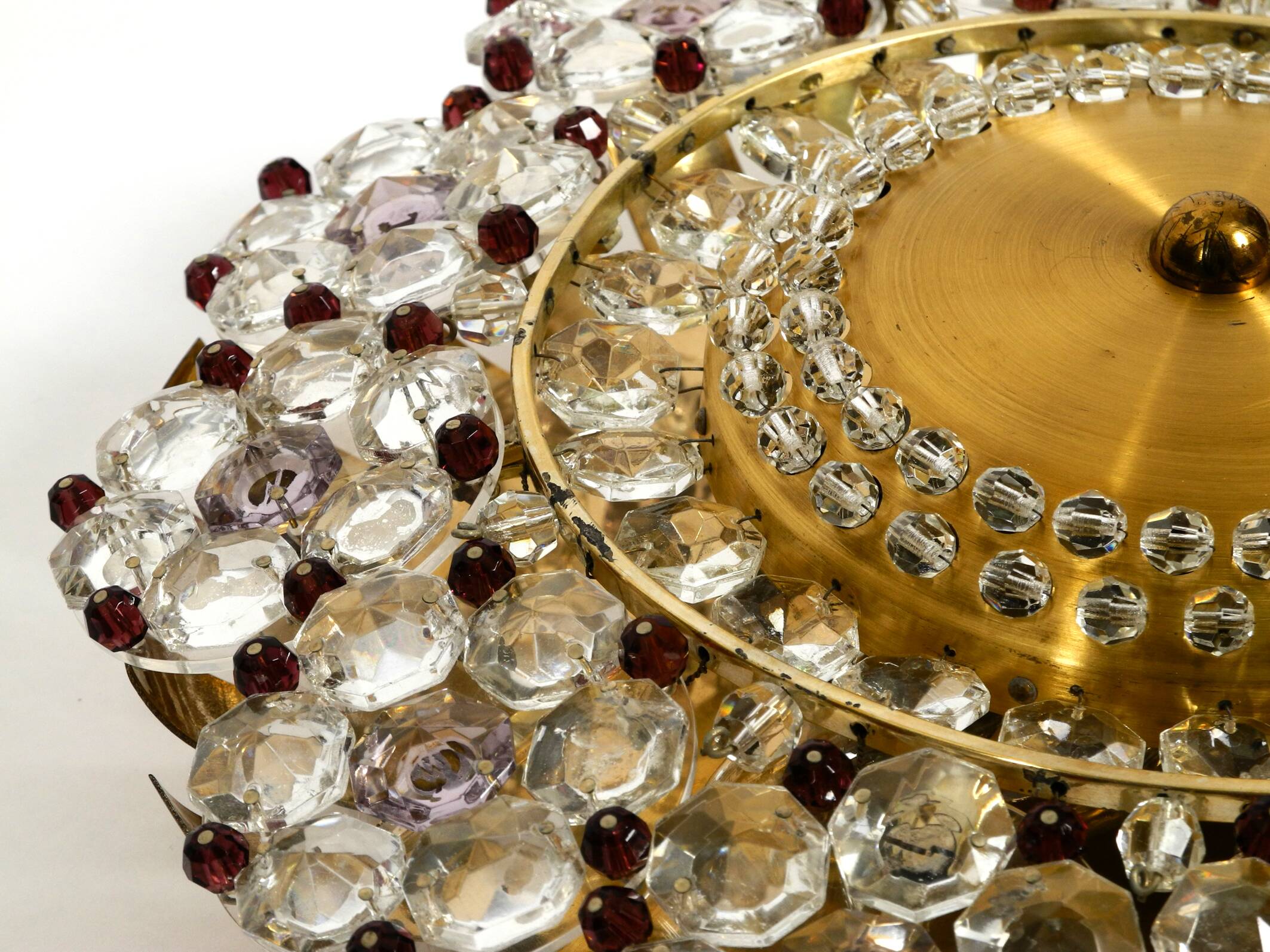 Mid Century Modern ceiling lamp made of glass stones and brass frame