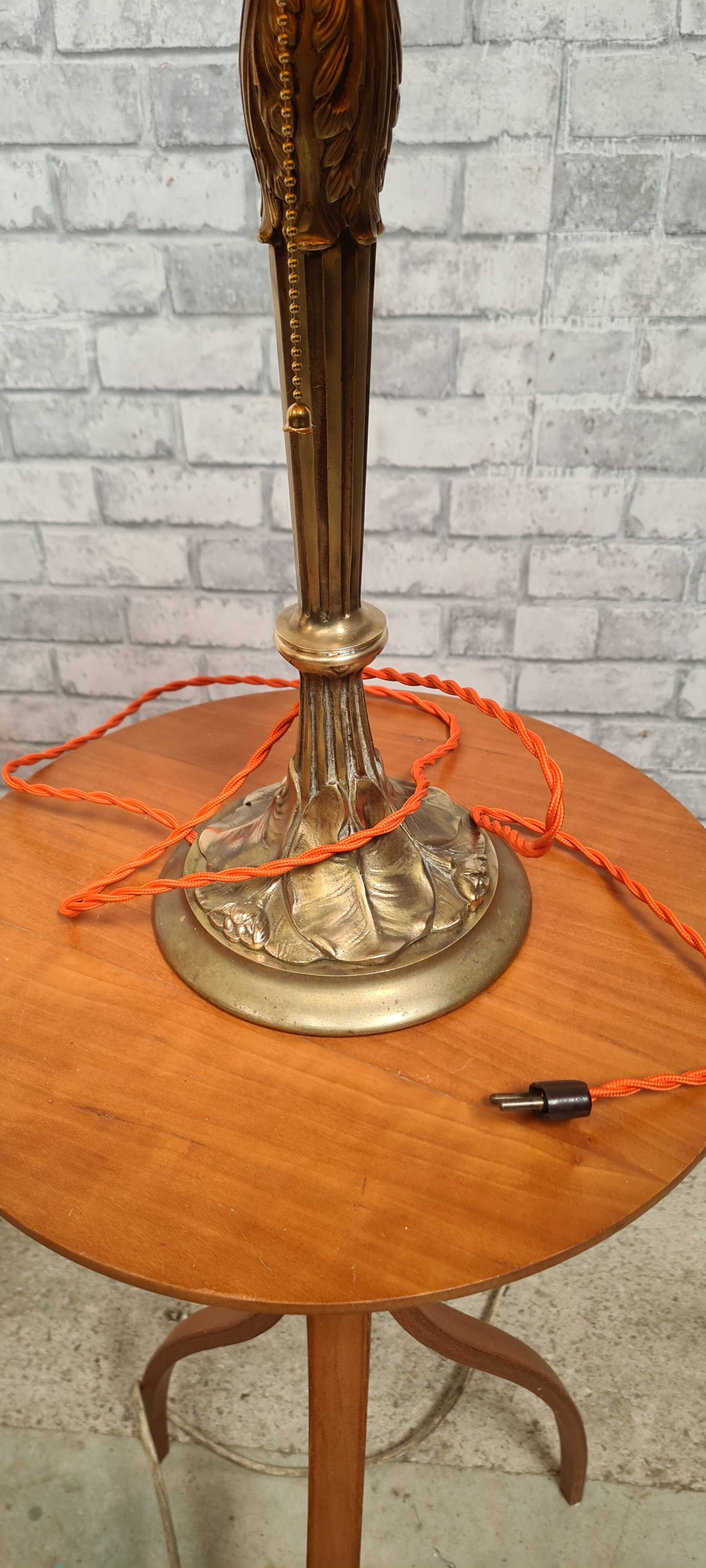Large solid bronze art nouveau lamp 1900, tiffany lampshade 55x30 inter with zipper