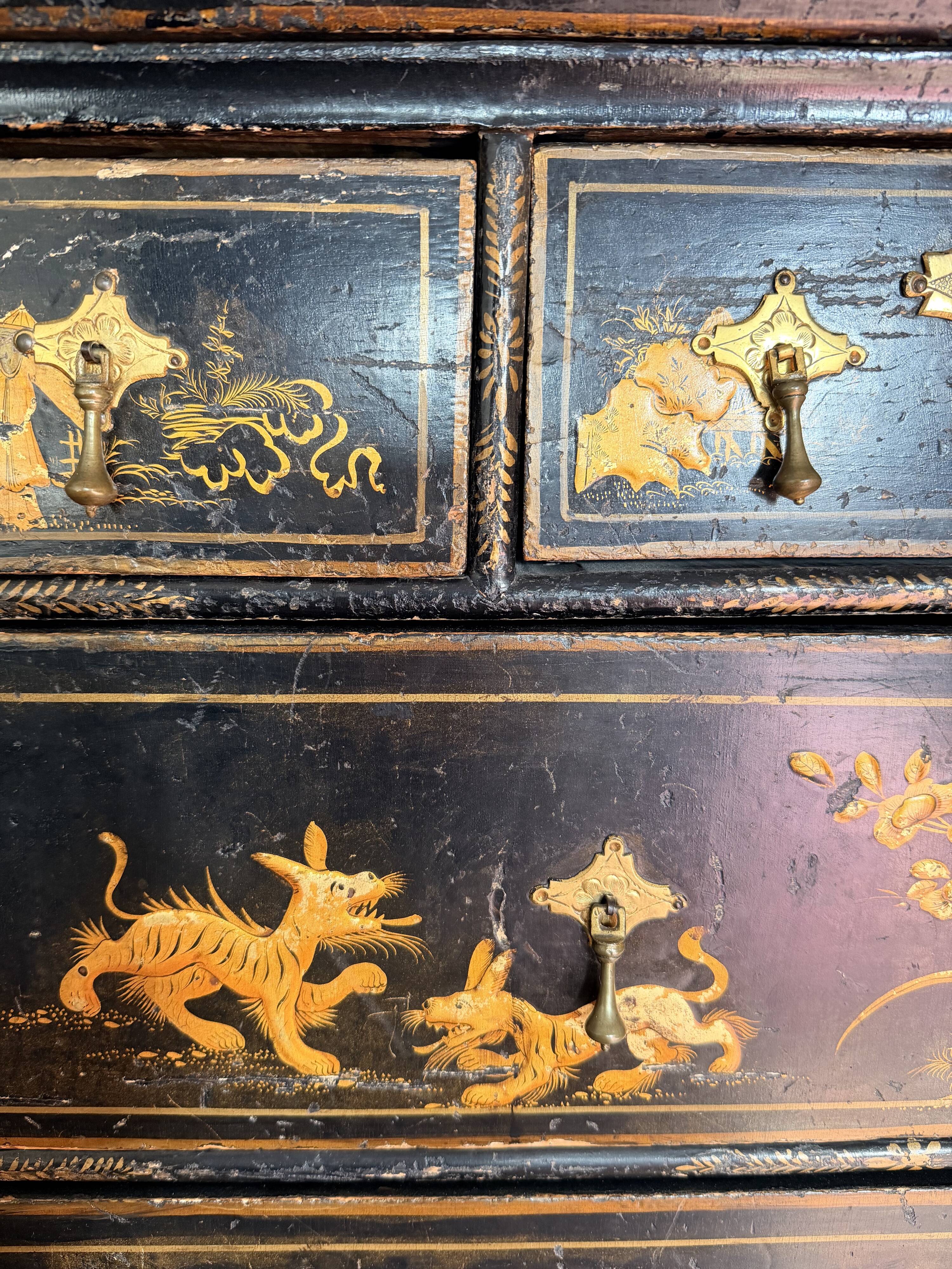 black English commode with gold decoration, Asian inspiration