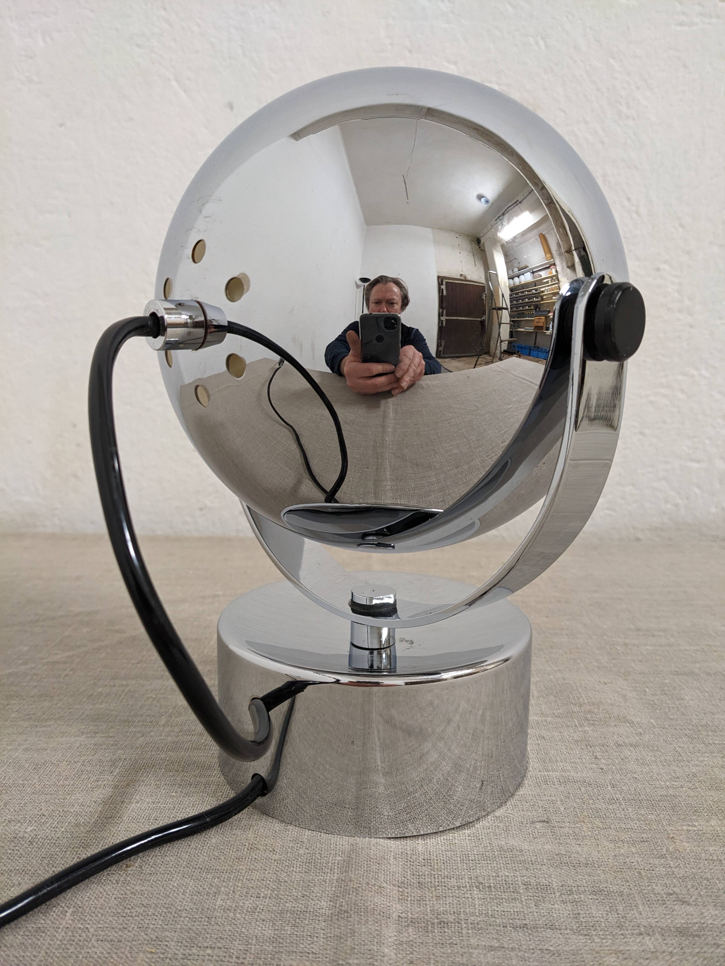 Eye ball lamp or wall light, chrome, space age, France circa 1970.