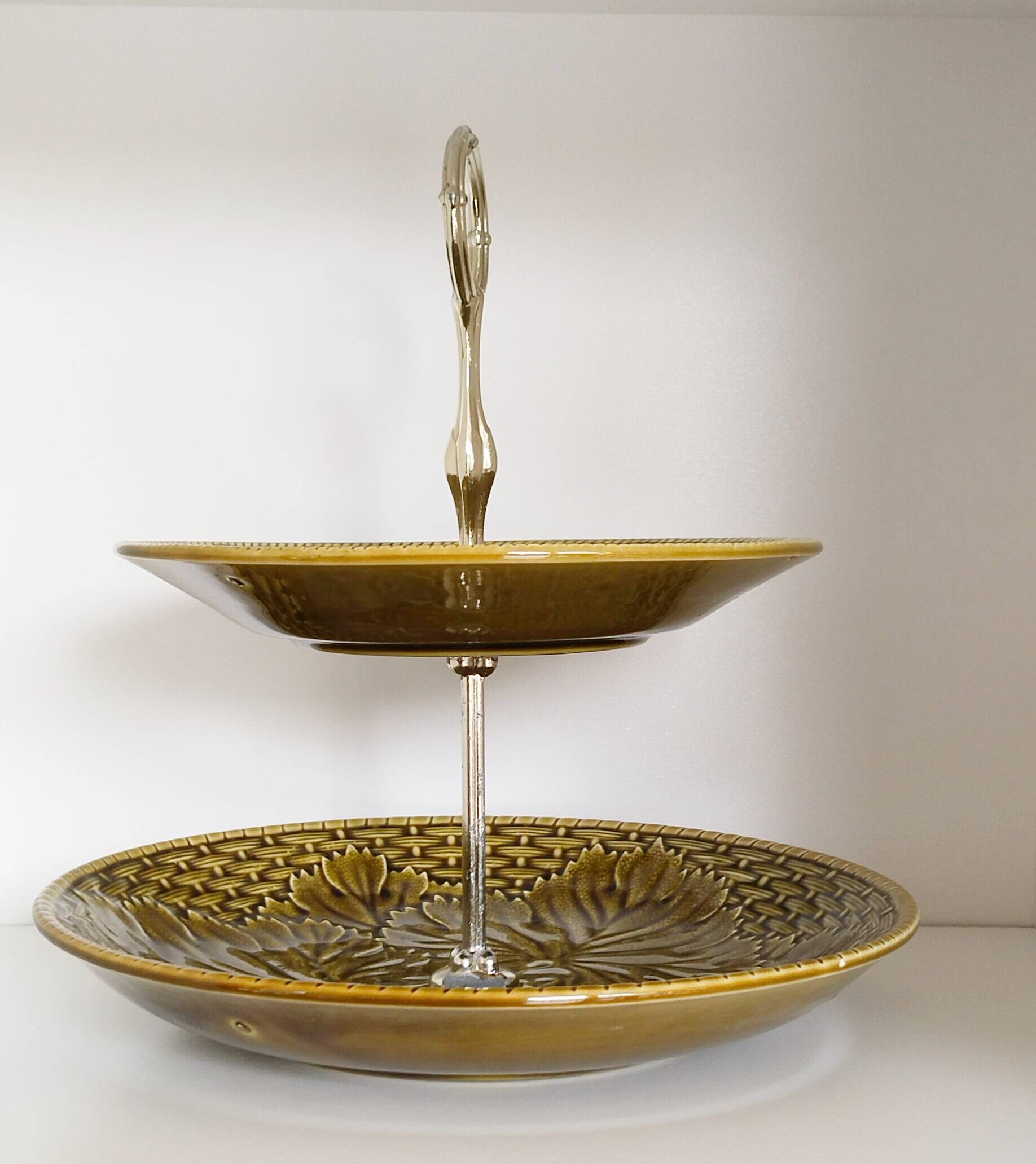 Cake stand, Gien earthenware servant, antique ceramic