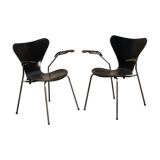 Pair of Jacobsen black Series 7 chairs with armrests