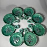 Set of 8 ceramic bowls with leaf decoration, signed Nissy Annecy, vintage
