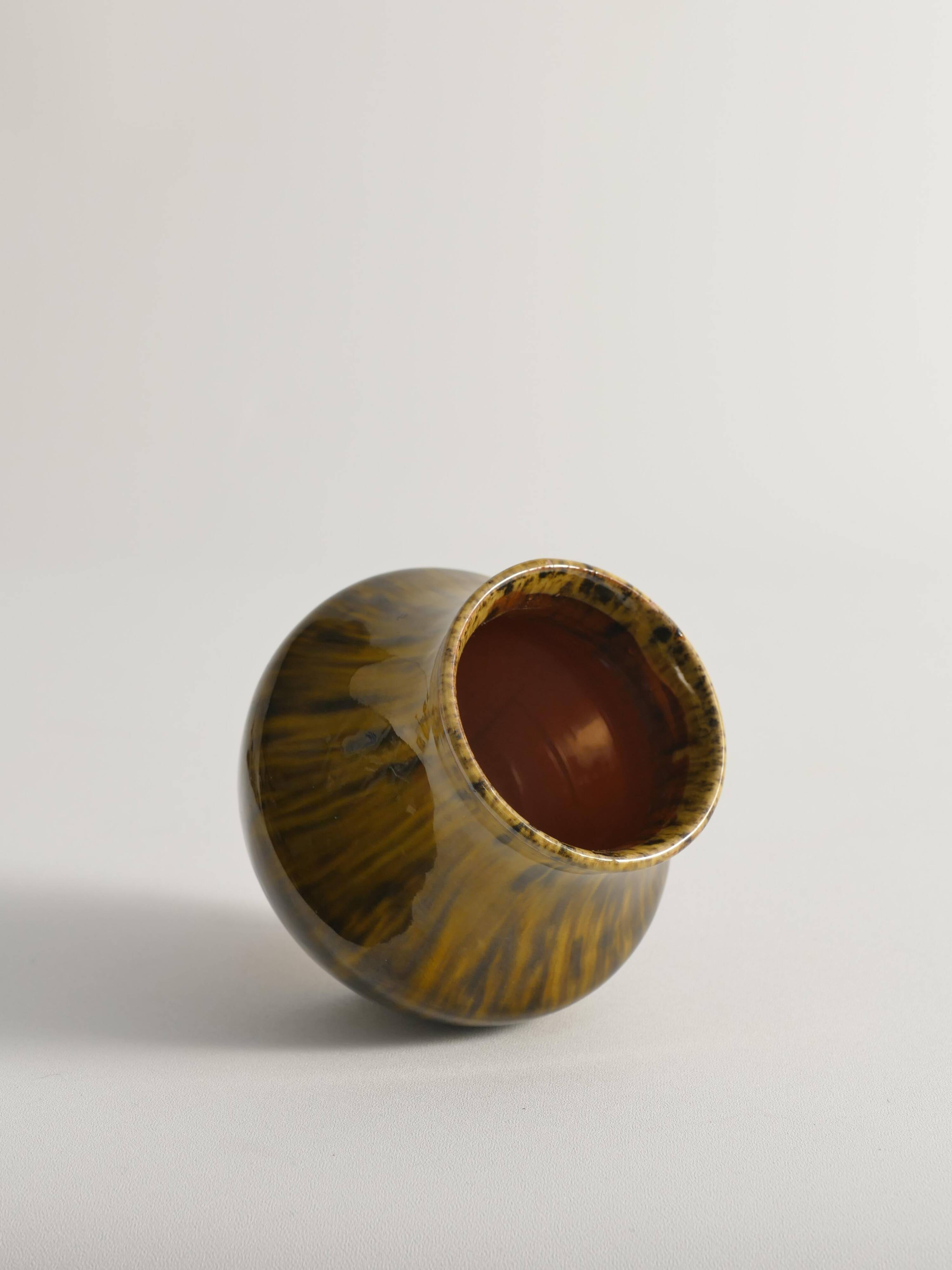 Scandinavian Modern Black and Olive Glazed Ceramic Vase Nittsjö Keramik, 1960s