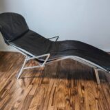 Chaise longue scandinave en cuir noir, 1980
