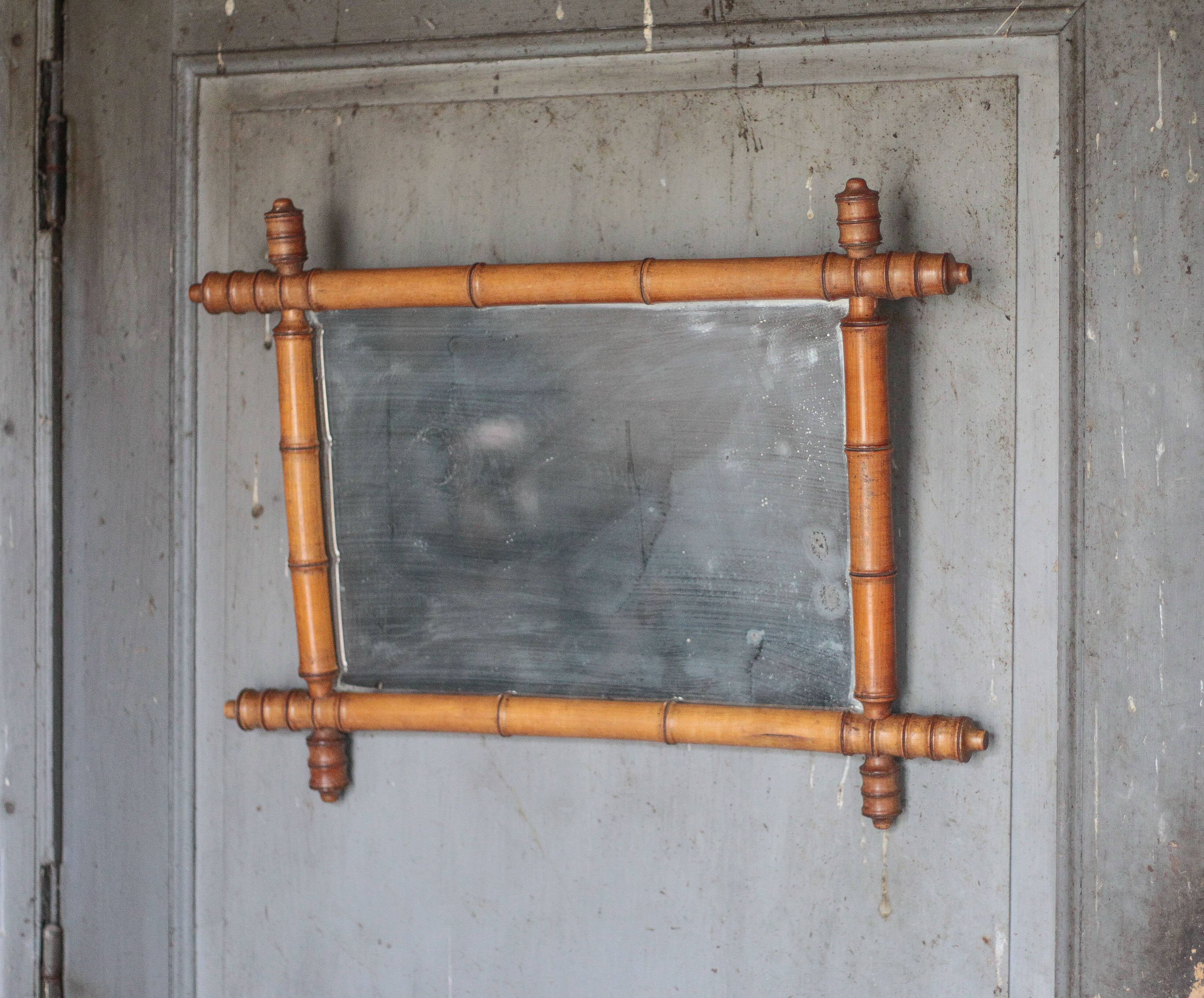 Miroir bois imitation bambou, miroir ancien, miroir à suspendre