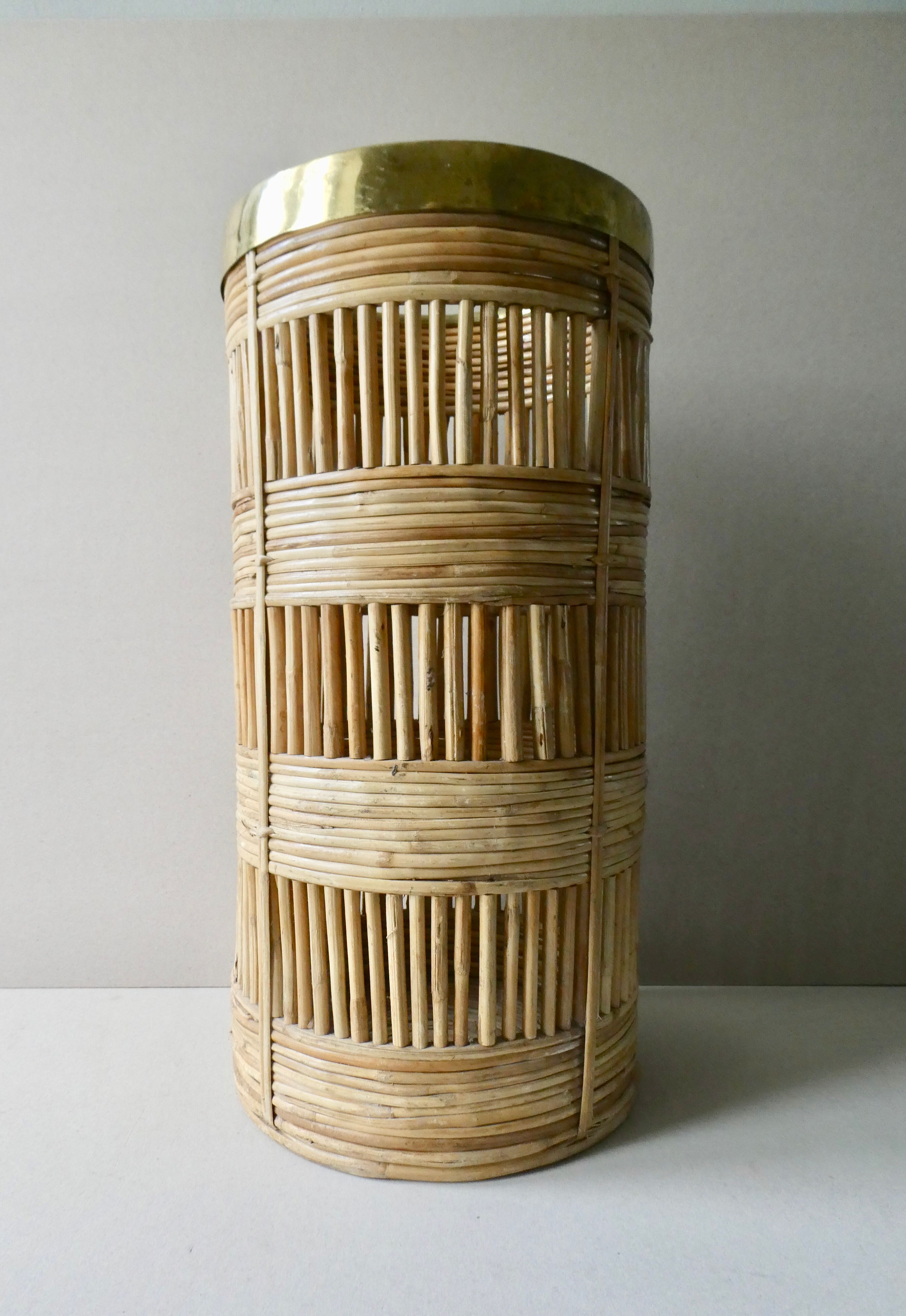 Bamboo and brass umbrella holder, 70s
