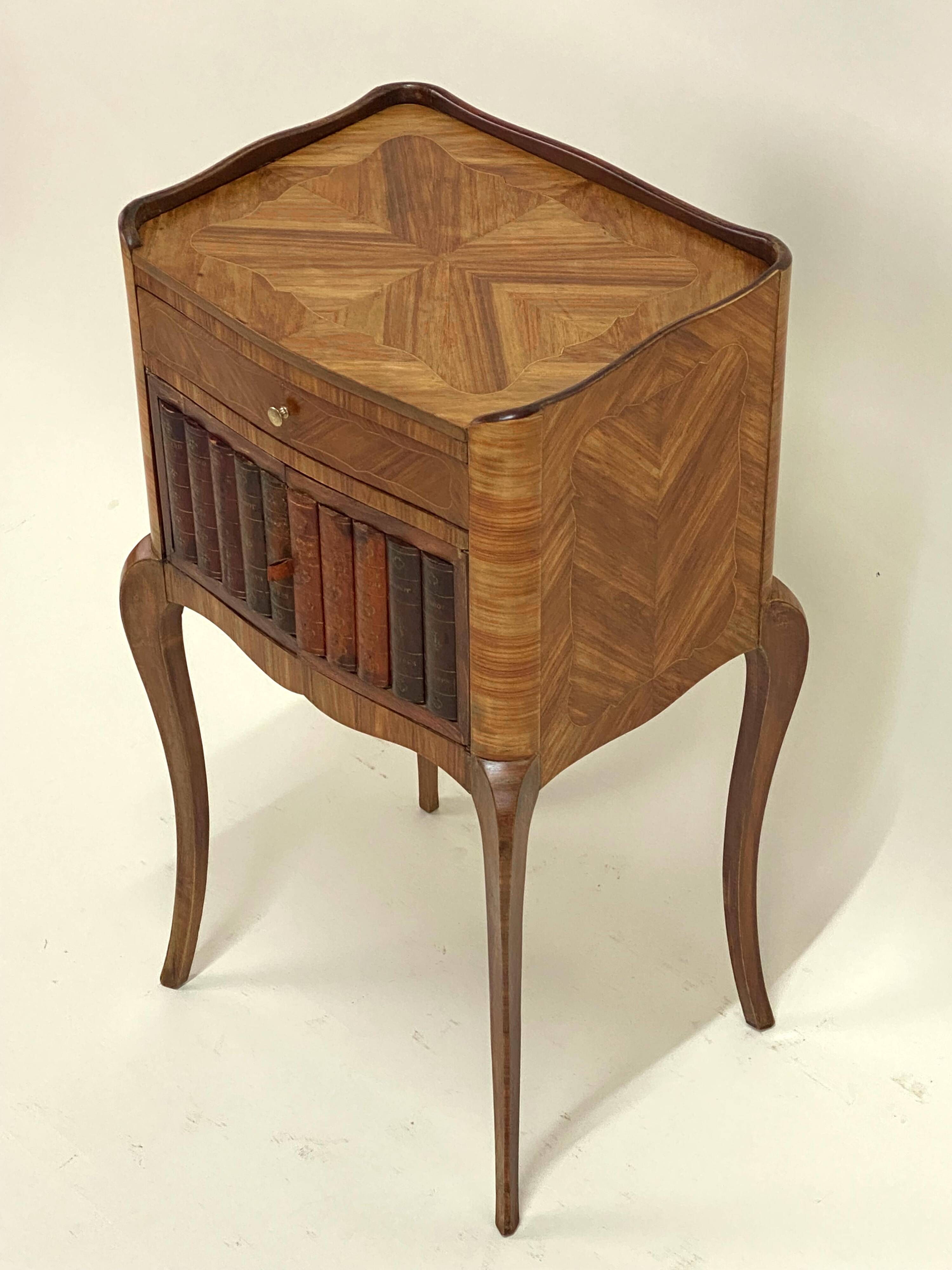 Antique Louis XV Style Bedside Table - Wood & Leather