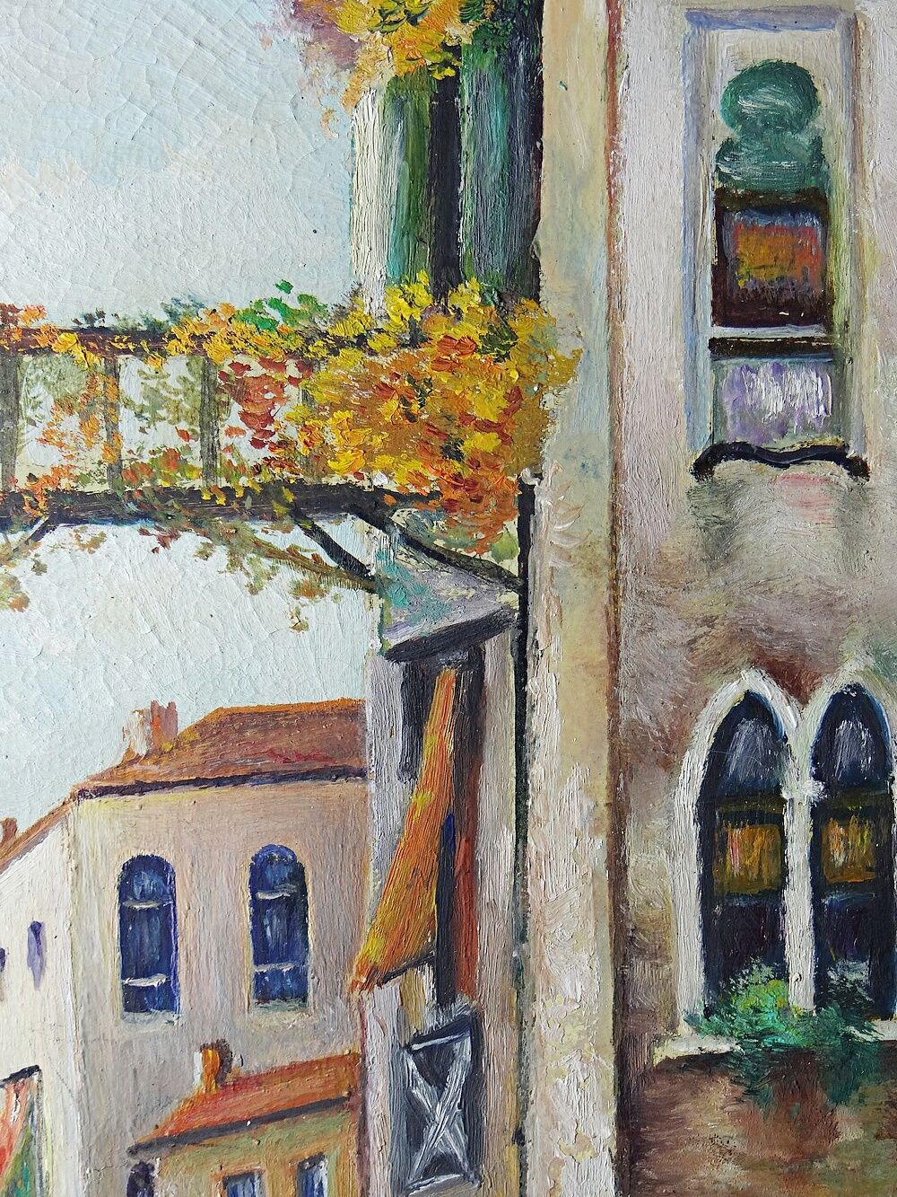 Venetian tableau oil on panel vintage/old canal and façades