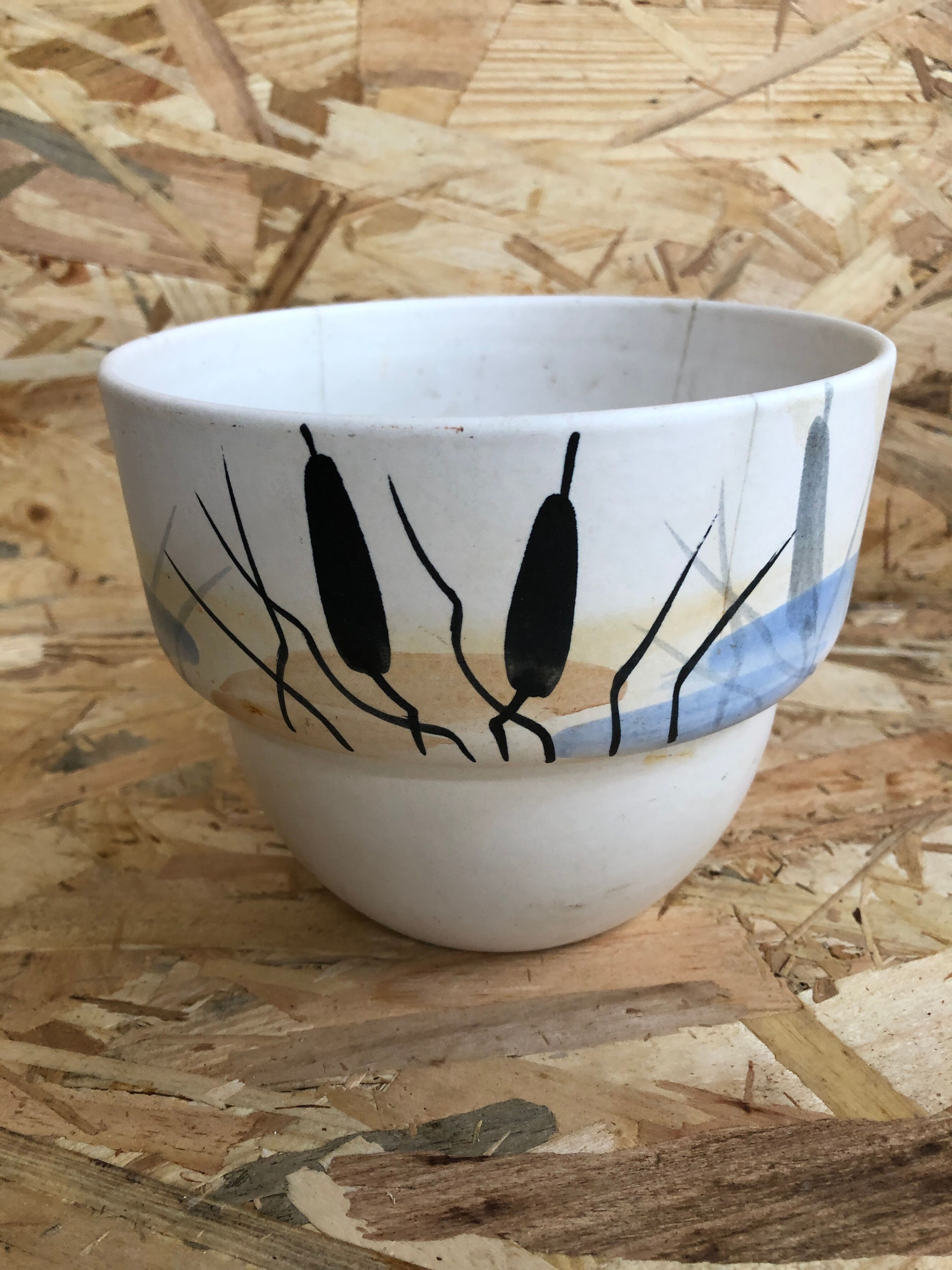 Lot 3 old caches pot milet sevres ceramic decoration reeds vintage