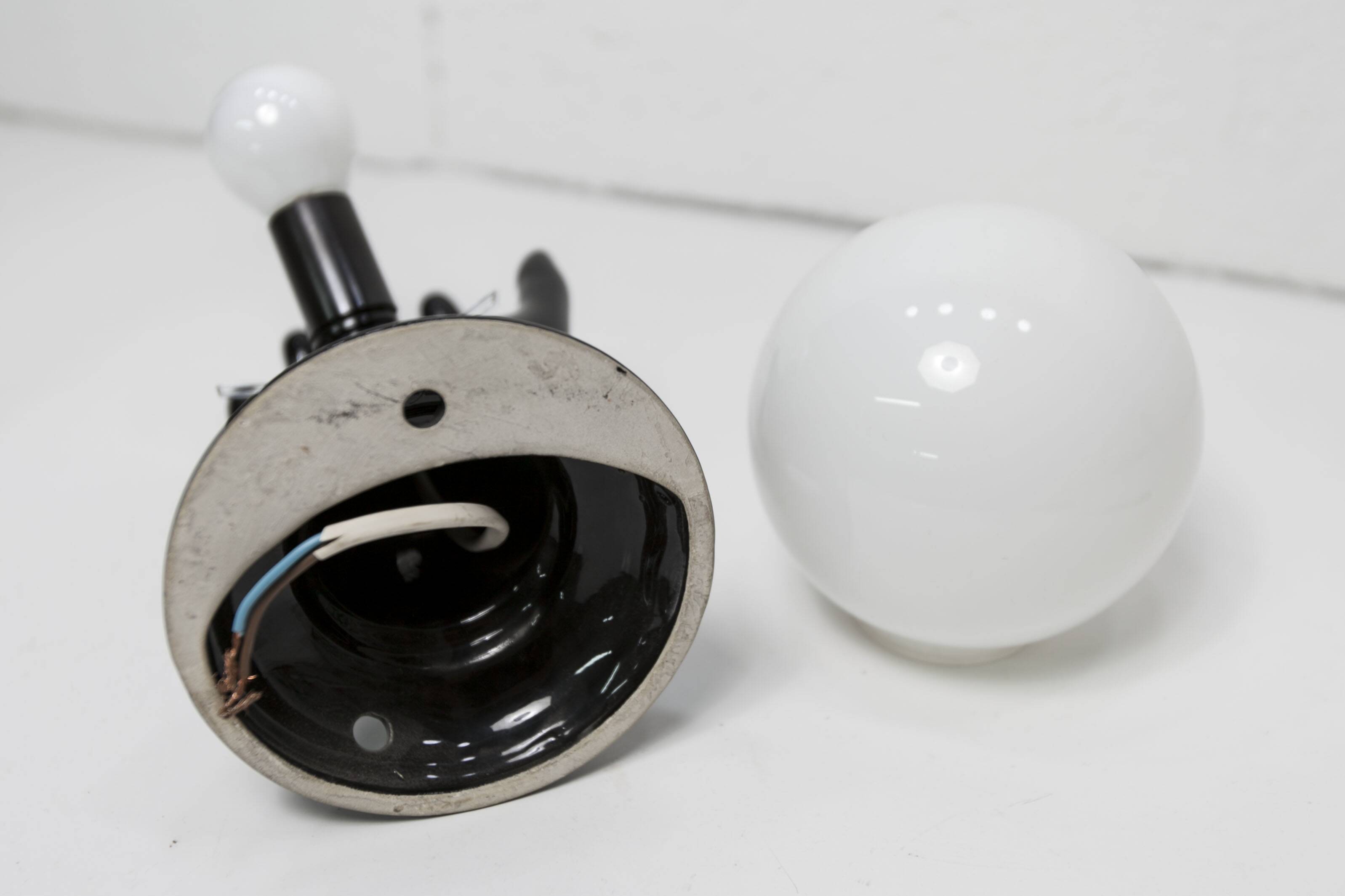 Main wall lamp in black ceramic 1960 original opaline globe