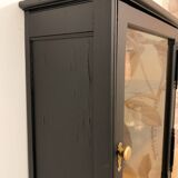 Vitrine vintage en bois massif, noir et jaune