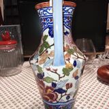 Superb Gien amphora vase with peonies (period 1960 - 1971)