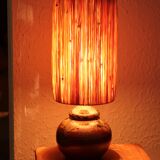 Puisaye stoneware lamp, raffia lampshade, 70s