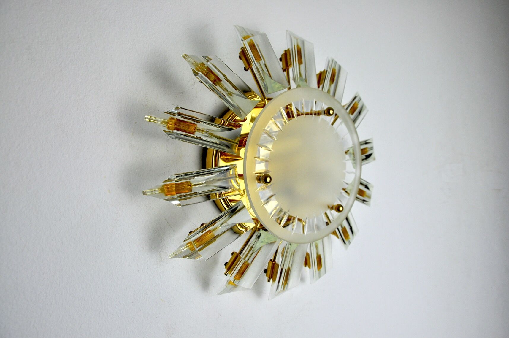 Wall lamp venini soleil, triedri glass, Italy, 1970