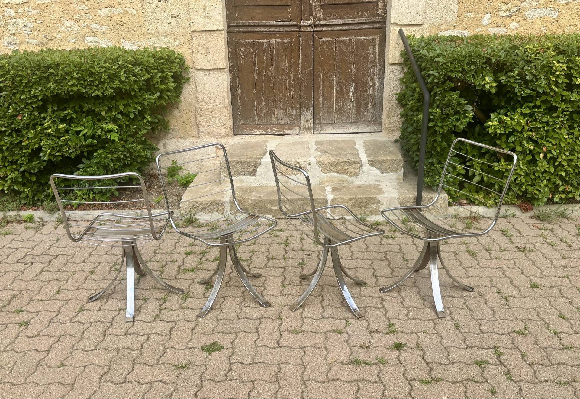 Set of 4 vintage swivel chairs in chrome metal – 1970s Ensem
