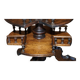 Victorian oak library table, two levels, pokerwork top.