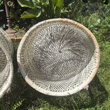 Set of 2 Vintage White Rattan Armchairs – 1970s