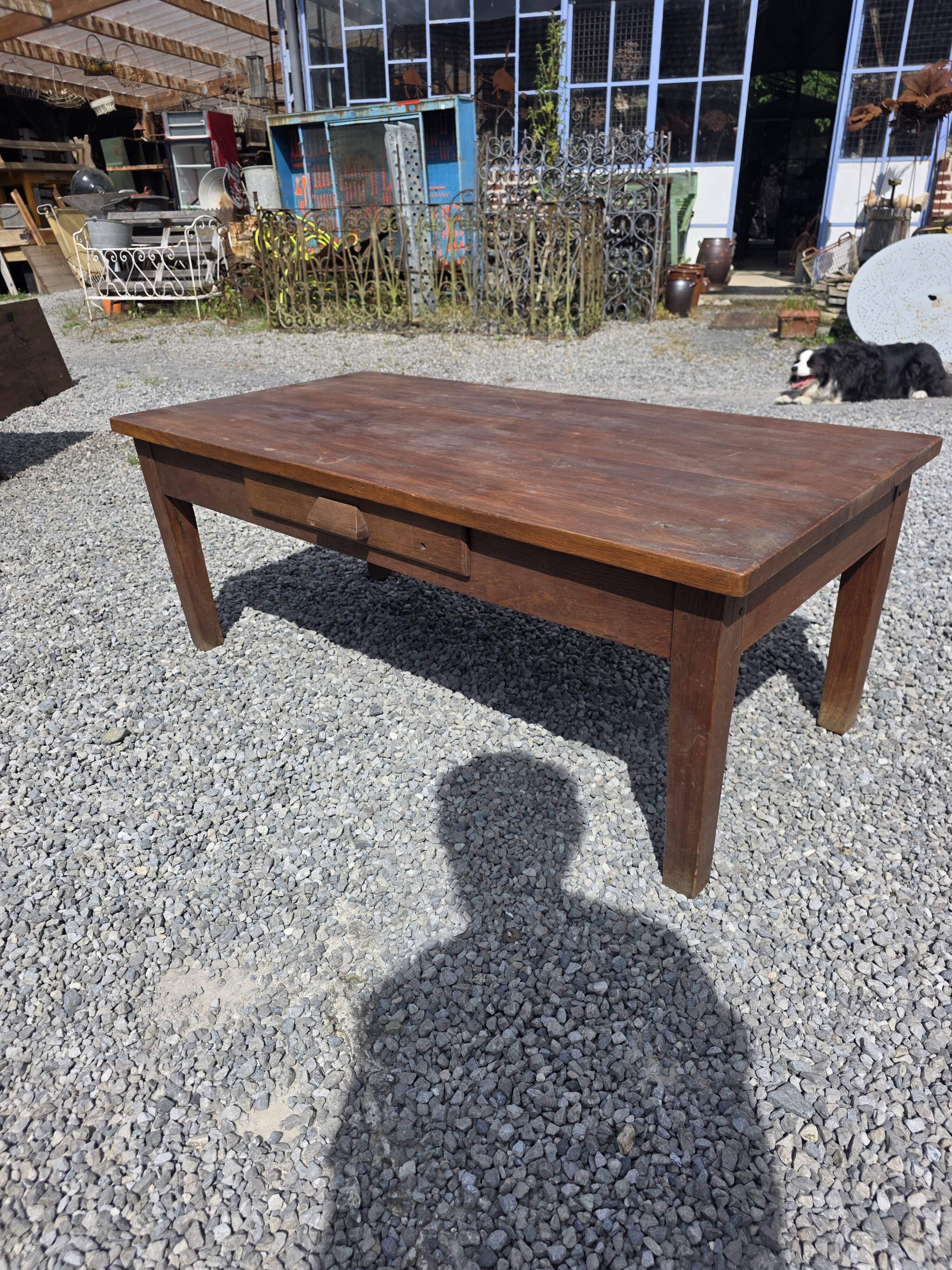 Antique solid oak coffee table, 130cm L