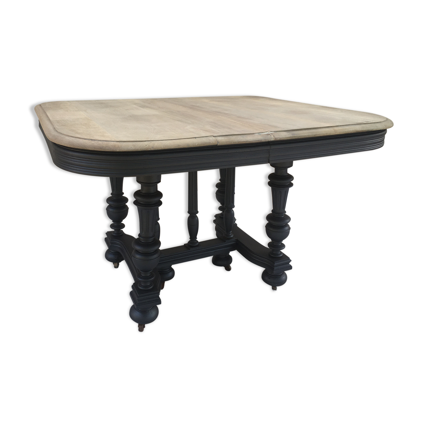 Table Henri II black patina, bleached oiled tray