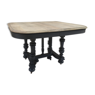Table Henri II black patina, bleached oiled tray