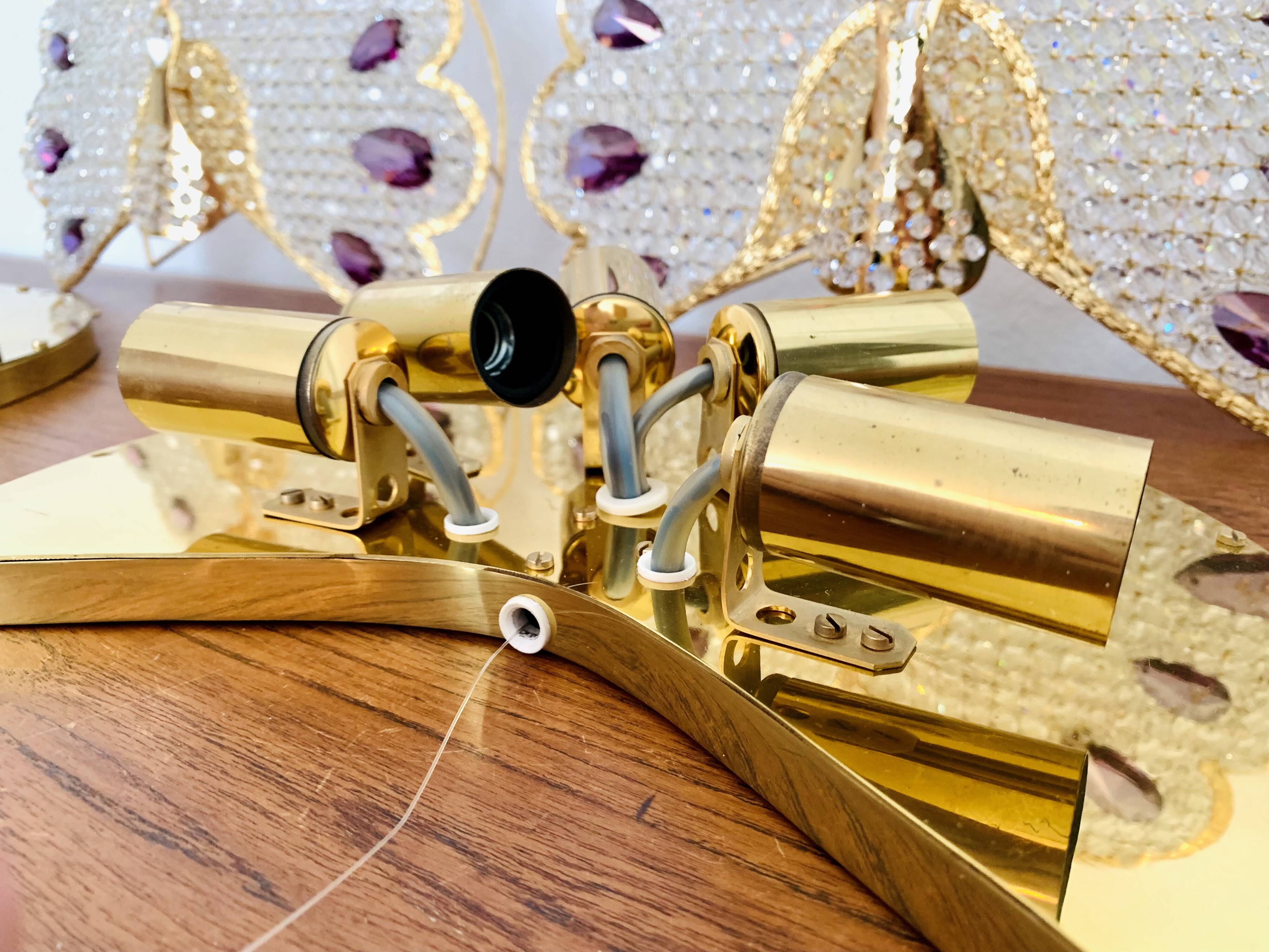 Ensemble de 2 appliques murales en verre cristal en forme de paon de Palwa