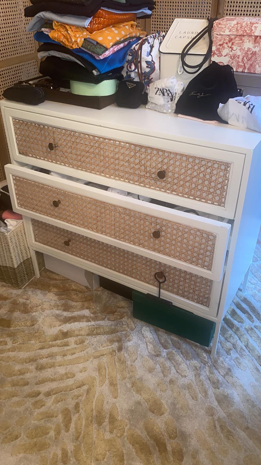 Pair of wooden and cannage chests of drawers