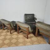 Modulable sofa an armchair in leather and wood