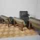 Modulable sofa an armchair in leather and wood