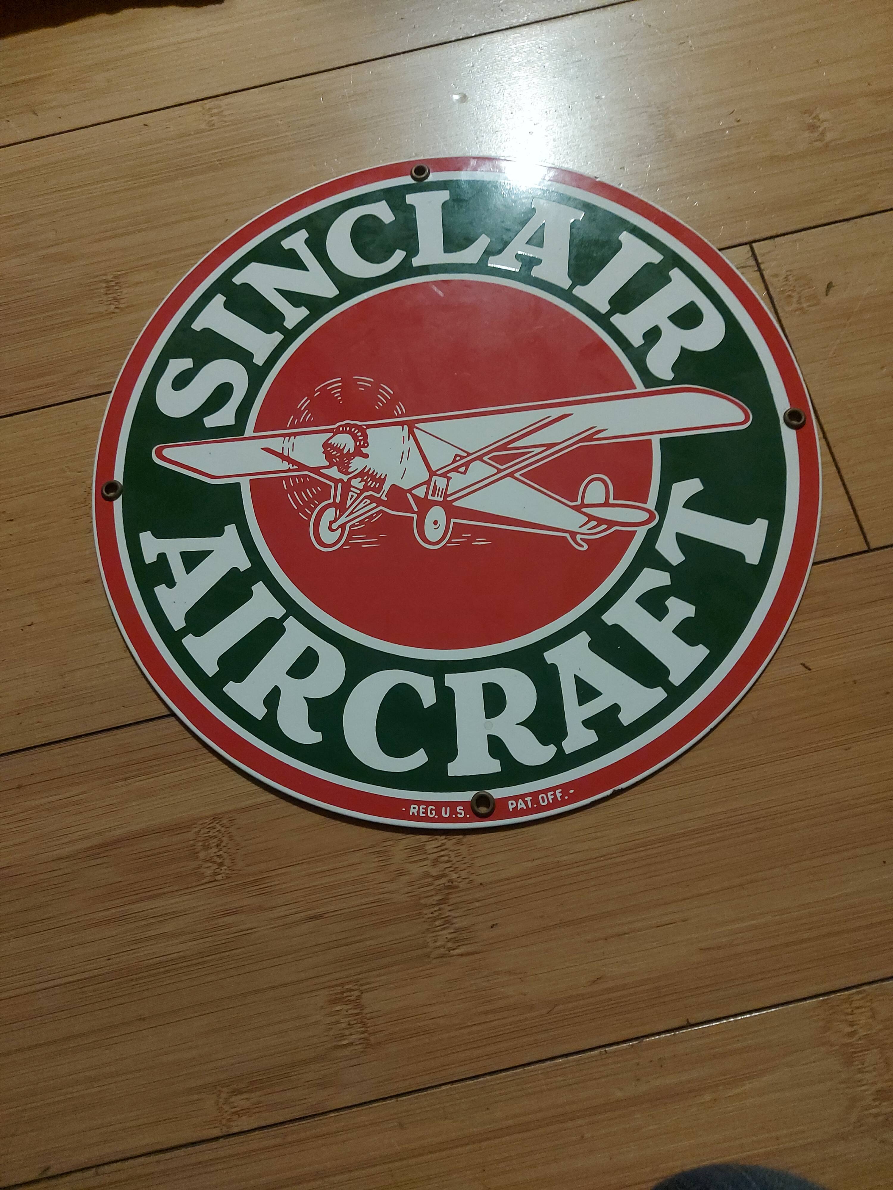 Sinclair aircraft enamel plate