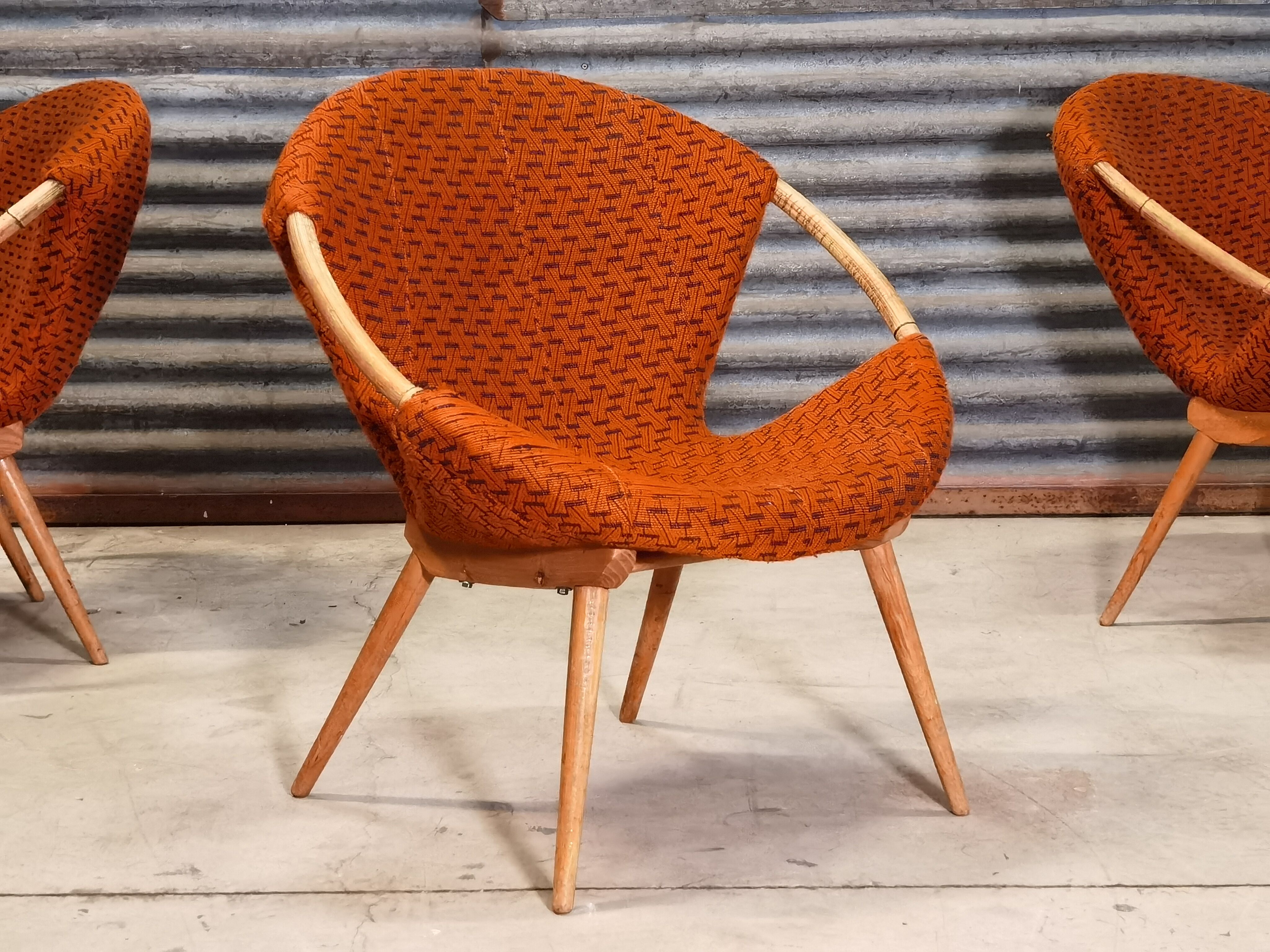 Czechoslovak shell armchair rattan wood fabric