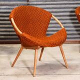 Czechoslovak shell armchair rattan wood fabric