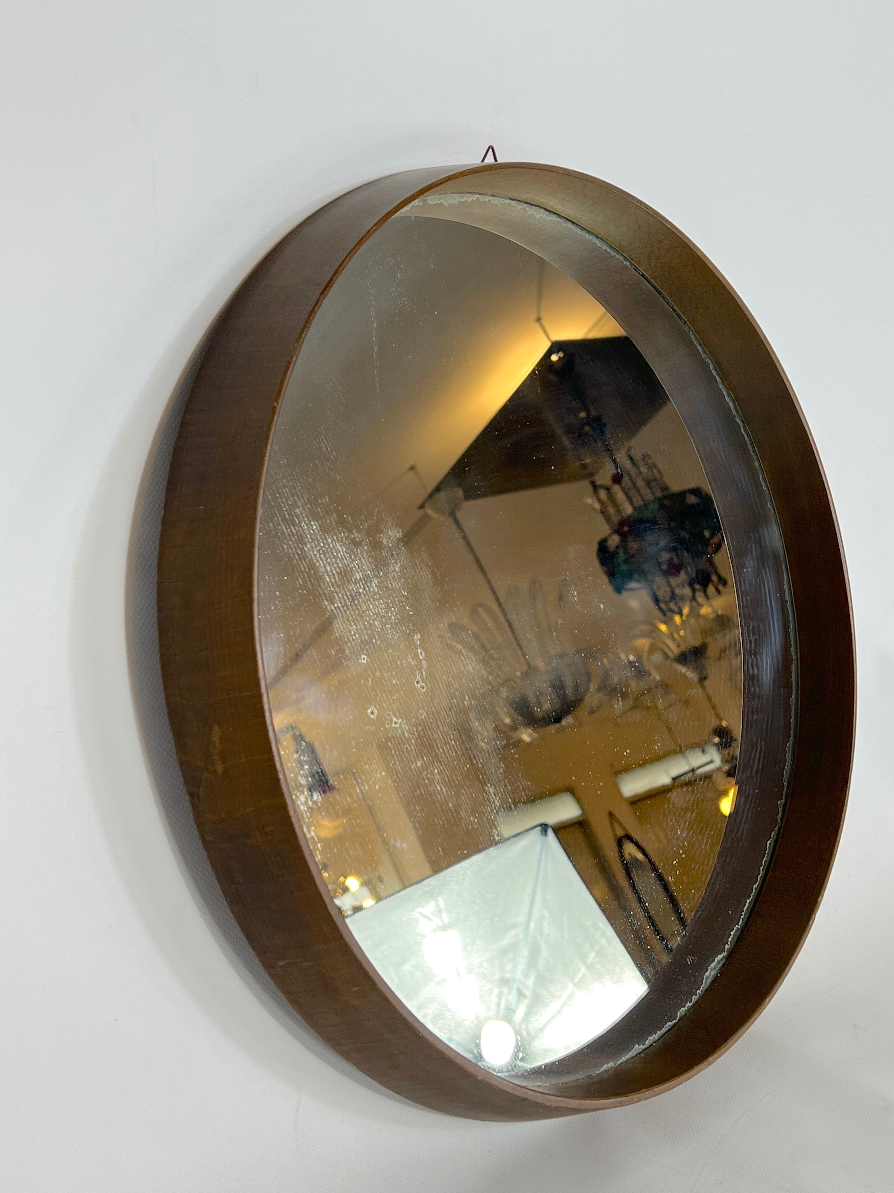 Vintage Italian wood round wall mirror from 50s
