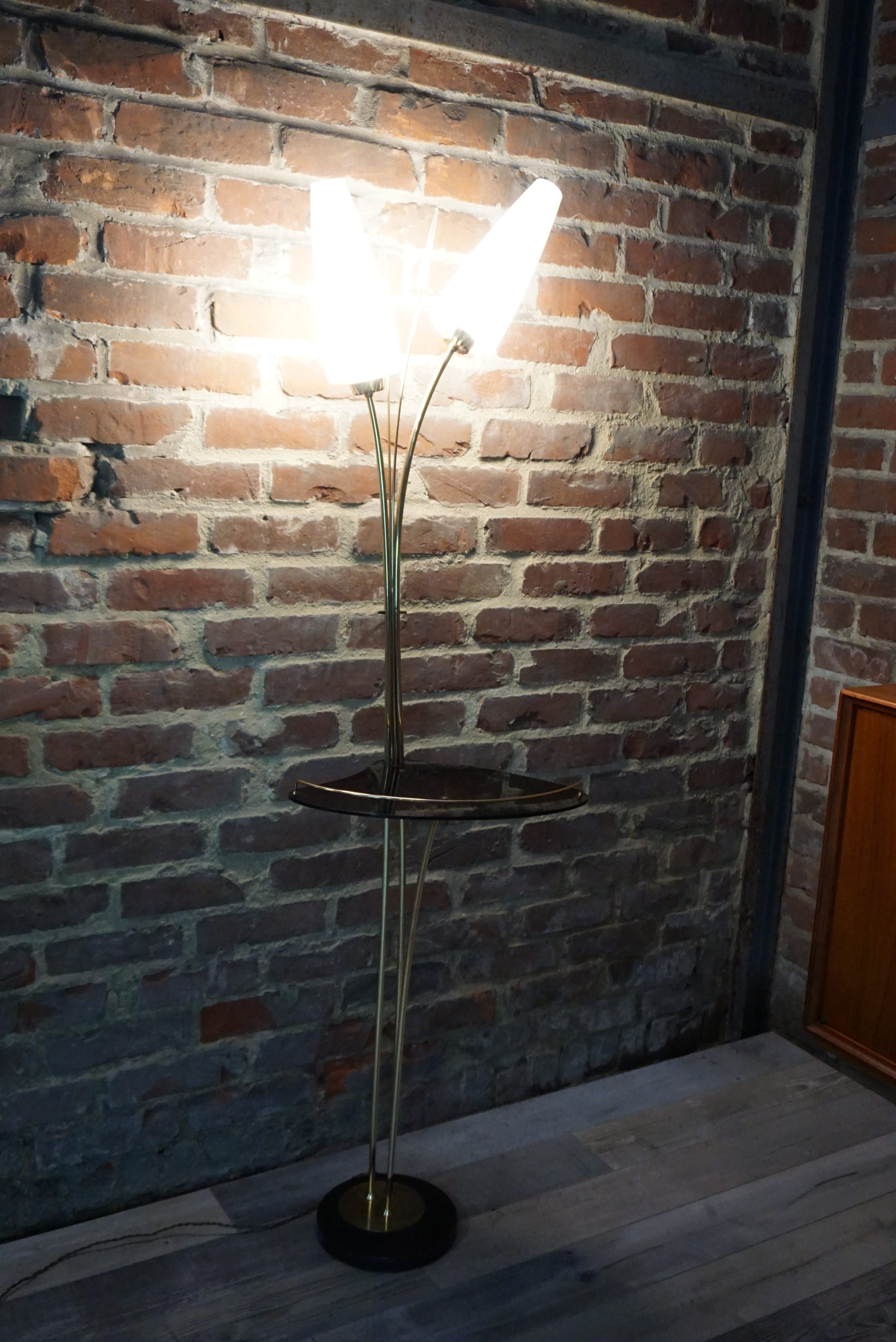 50s lamp lamp in brass and opalines design René Mathieu for Lunel