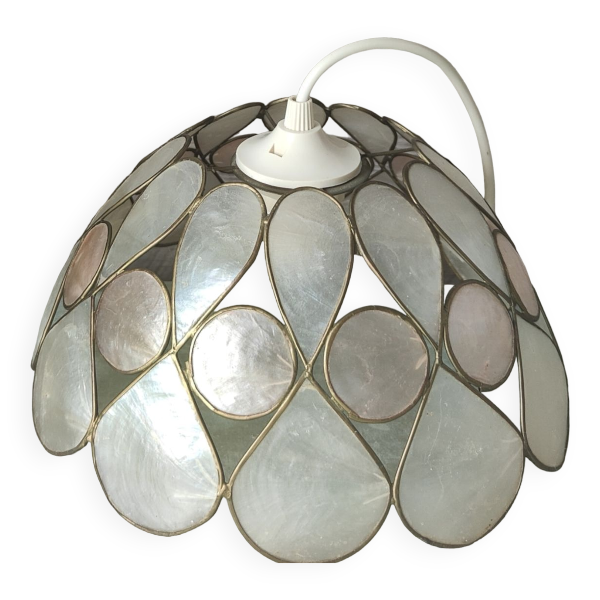 Vintage mother-of-pearl and brass pendant lamp