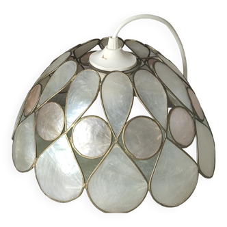 Vintage mother-of-pearl and brass pendant lamp