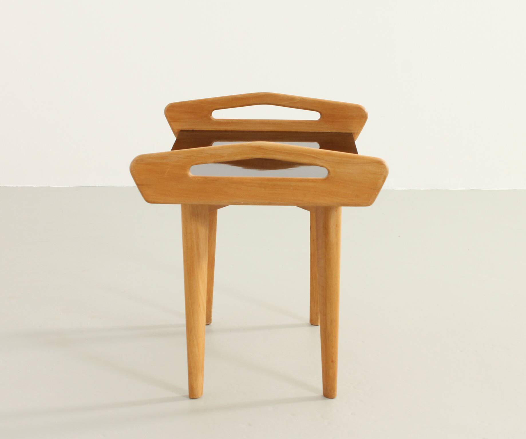 French side table in oak with large handles, 1950s.