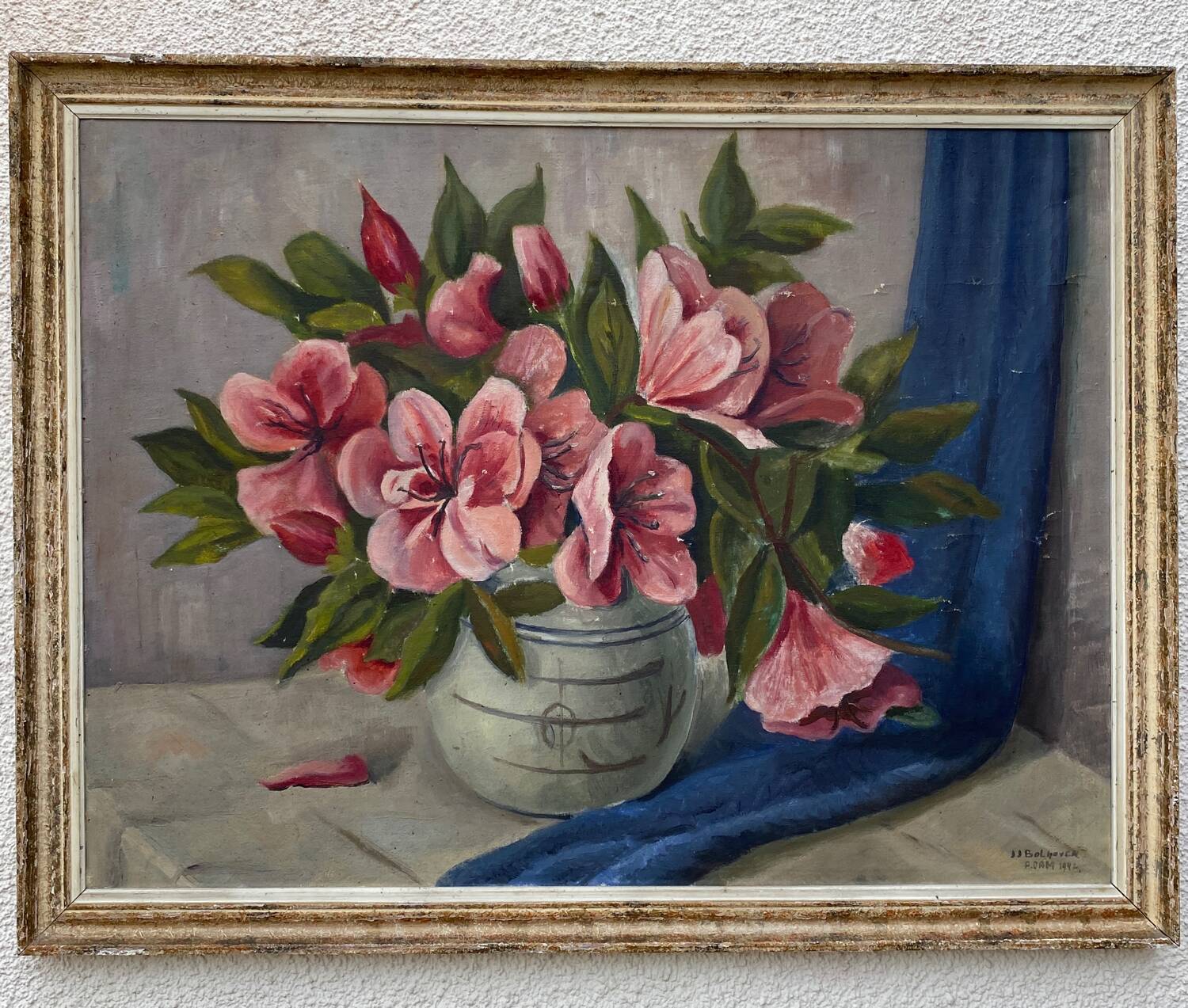 Large still life with pink flowers